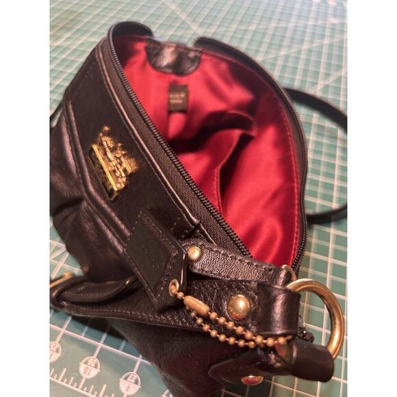 Coach Black Leather Crossbody Bag With Red Lining & Gold Accents, - Picture 3 of 4